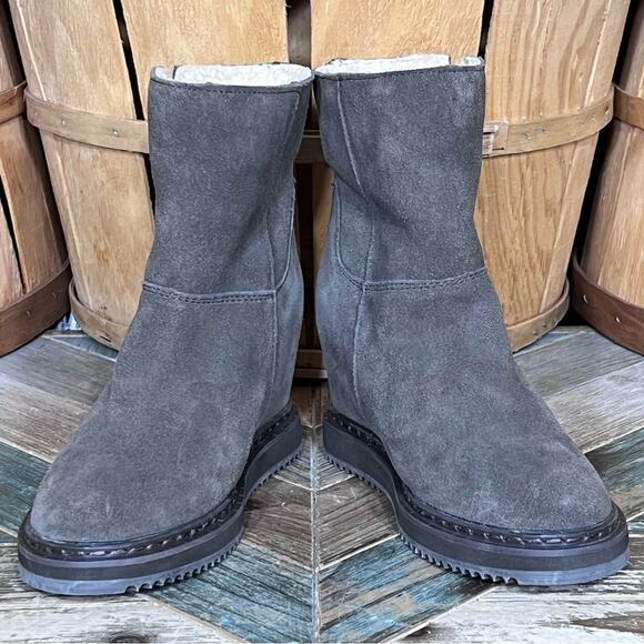 Aldo Gray Suede Shearling Fur Lined Zip-Up Wedge Heel Ankle Boots Women Size 6.5 - Picture 7 of 12